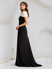 Black Sheath/Column Asymmetrical Neckline Sleeveless Chiffon Dress With High Slit