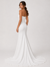 Elegant Strapless Ruched Satin Mermaid Wedding Dress with Exposed Boning and Chapel Train