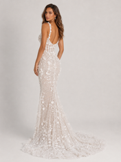 Elegant Square-Neck 3D Floral Lace Mermaid Wedding Dress with Sweep Train