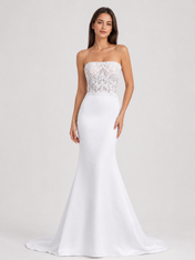 Elegant Strapless Lace Bodice Satin Mermaid Wedding Dress with Chapel Train
