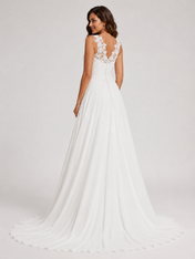 Elegant Lace Applique V-Neck Chiffon A-Line Wedding Dress with Chapel Train