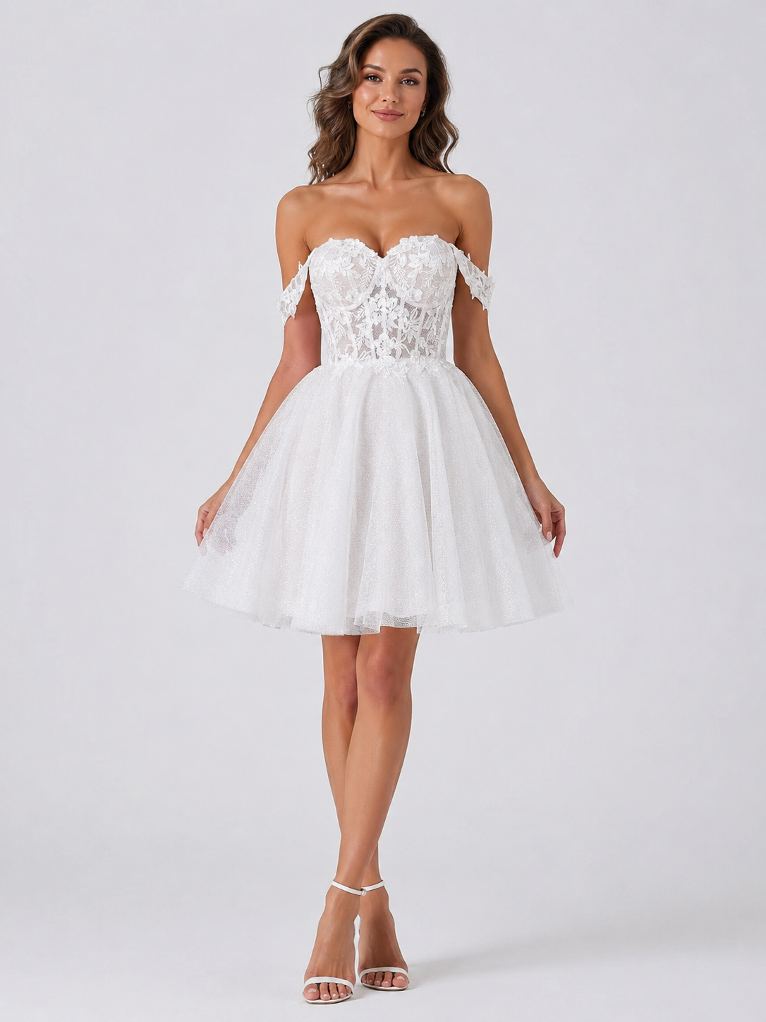 Romantic Off-the-Shoulder Lace Tulle A-Line Short Wedding Dress