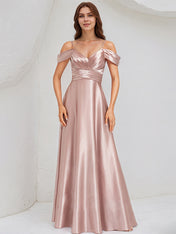 A Line Dusty Rose Satin Spaghetti Straps Sleeveless Floor Length Dress