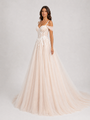 Elegant Floral Applique Tulle A-Line Wedding Dress with Sweep Train