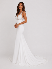 Elegant V-Neck Lace and Satin Mermaid Wedding Dress with Bow Back and Chapel Train