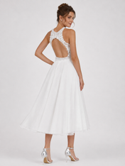 Elegant Halter Neck Lace Applique Midi Wedding Dress