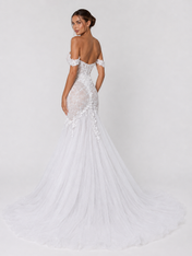 Elegant Off-the-Shoulder Lace Applique Mermaid Wedding Dress with Chapel Train