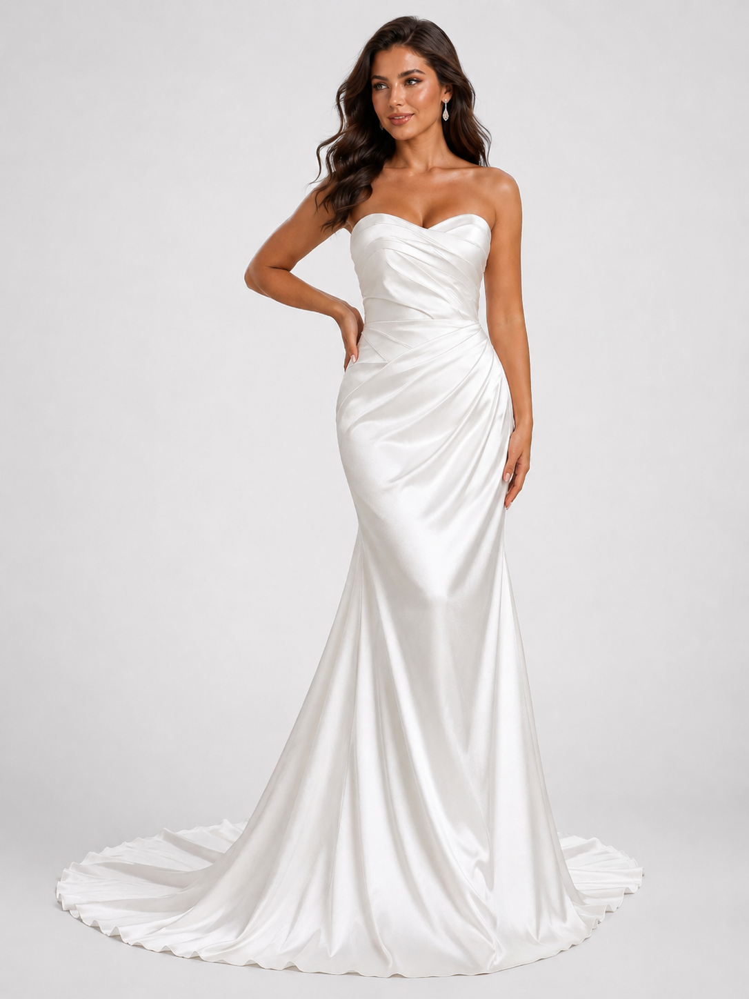 Elegant Ruched Satin Sheath Wedding Dress with Sweep Train