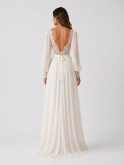 Elegant Lace Applique Long Sleeve A-Line Wedding Dress with Sweep Train