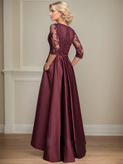 A-line V-Neck Asymmetrical Satin Lace Mother of the Bride Dress With Sequins