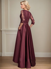 A-line V-Neck Asymmetrical Satin Lace Mother of the Bride Dress With Sequins
