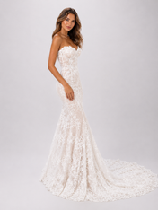 Elegant Strapless Lace Applique Mermaid Wedding Dress with Chapel Train