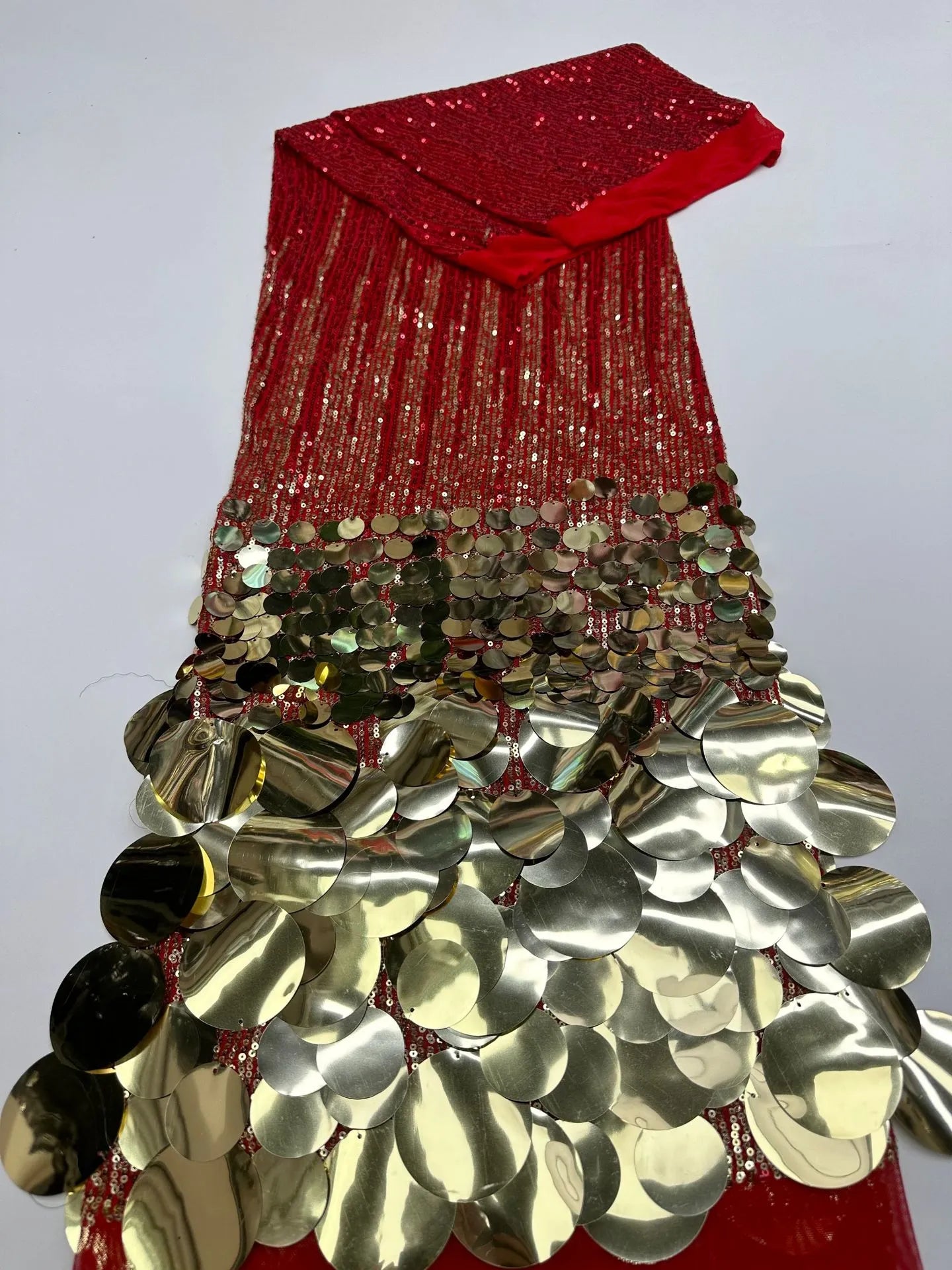 Mock Neck Ombré Sequin and Coin-Embellished Evening Dress