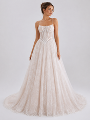 Elegant Spaghetti Strap Corset Lace A-Line Wedding Dress with Chapel Train