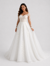 Elegant Floral Applique Tulle A-Line Wedding Dress with Sweep Train
