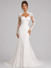 Elegant High Neck Long Sleeve Lace Mermaid Wedding Dress with Chapel Train