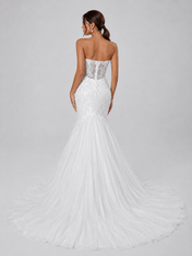 Elegant Strapless Sheer Corset Lace Mermaid Wedding Dress with Chapel Train