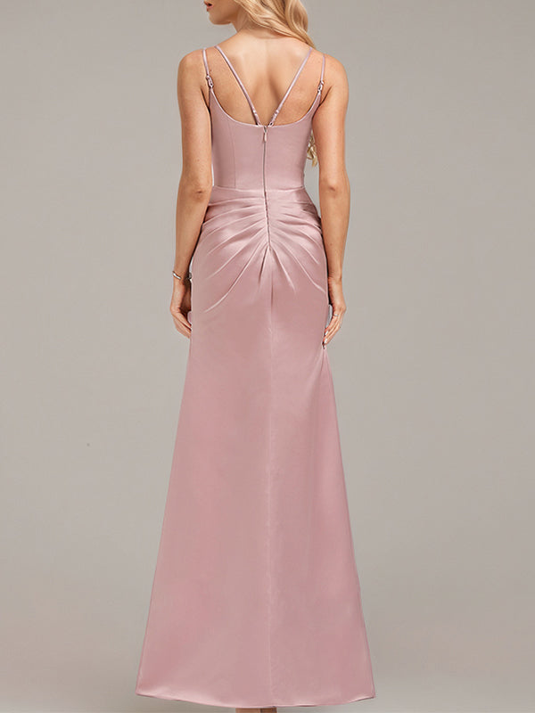 Robe de travail semi-formelle verte sans manches à volants, robe midi ajustée