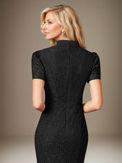 Black Chiffon Bow Tie Neckline Short Sleeves Floor Length Dress With Appliques