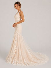 Elegant Illusion High-Neck Lace Mermaid Wedding Dress with Sweep Train