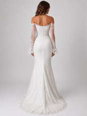 Elegant Off-the-Shoulder Long Sleeve Lace Mermaid Wedding Dress with Sweep Train