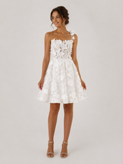 Charming One-Shoulder Floral Applique Short A-Line Wedding Dress