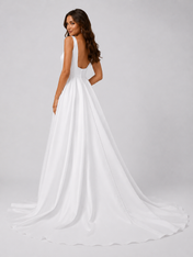 Elegant Square Neckline Satin A-Line Wedding Dress with Low Back and Chapel Train