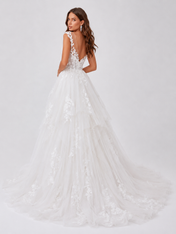 Elegant V-Neck Lace Applique Tulle A-Line Wedding Dress with Sweep Train