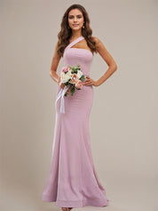 Sheath/Column Stretch Crepe Ruffles One-Shoulder Sleeveless Floor-Length Bridesmaid Dresses