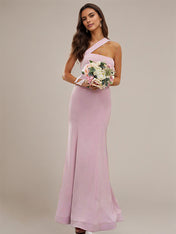 Sheath/Column Stretch Crepe Ruffles One-Shoulder Sleeveless Floor-Length Bridesmaid Dresses