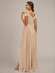 Wheat A Line V-Neck Sleeveless Floor Length Chiffon Bridesmaid Dresses