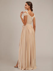 Wheat A Line V-Neck Sleeveless Floor Length Chiffon Bridesmaid Dresses