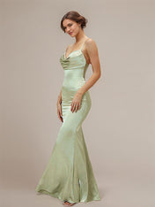 Dusty Sage Satin Trumpet/Mermaid Spaghetti Straps Floor-Length Sleeveless Bridesmaid Dress