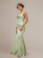 Dusty Sage Satin Trumpet/Mermaid Spaghetti Straps Floor-Length Sleeveless Bridesmaid Dress