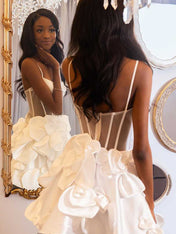A-Line Spaghetti Straps Short Floral Satin Homecoming Dress