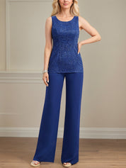 Pantsuits Separates Scoop Floor-Length Lace Chiffon Mother of the Bride Dress