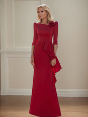 Red Chiffon Sheath/Column Asymmetrical Floor Length Mother of the Bride Dresses