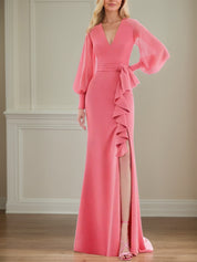 Dianthus Stretch Crepe Sheath/Column V Neck Floor Length Mother of the Bride Dresses