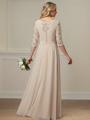 Dusty Blue A Line V-Neck Lace Chiffon Mother Of The Bride Dress With Appliques