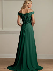 Dark Green A Line Off The Shoulder Chiffon Mother Of The Bride Dress With Appliques