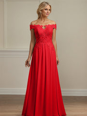 Red A Line Off The Shoulder Chiffon Mother Of The Bride Dress With Appliques