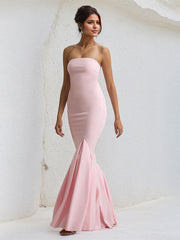 Pink Chiffon Off the Shoulder Floor Length Pleated Mermaid Dress