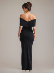 Black Formal Party Off the Shoulder Floor Length Dress with High Slit