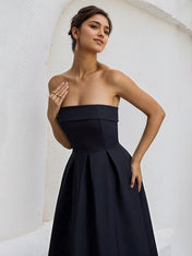 A Line Black Strapless Sleeveless Ruffles Chiffon Dress