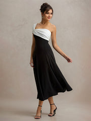 A Line Black&White Formal Party One Shoulder Ankle Length Dress