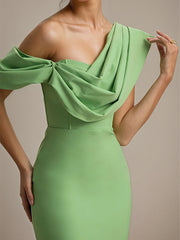 Formal Party One Shoulder Ankle Length Asymmetric neckline Sleeveless Dress