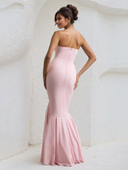 Pink Chiffon Off the Shoulder Floor Length Pleated Mermaid Dress
