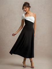 A Line Black&White Formal Party One Shoulder Ankle Length Dress