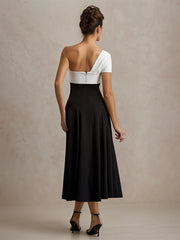 A Line Black&White Formal Party One Shoulder Ankle Length Dress