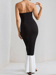 Black Stretch Crepe Off the Shoulder Asymmetrical Length Dress with Ruffled Slit